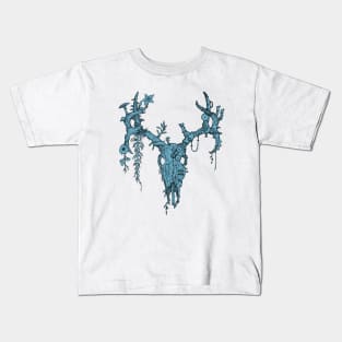 Deer Skull Steampunk Design (Blue) Kids T-Shirt